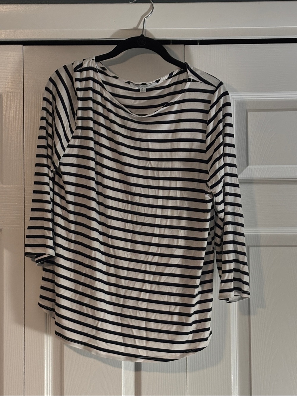 Green Envelope Striped Navy & White Boatneck Women’s Top